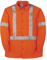148BDTS7ORA High Visibility Button-Down Dress Shirt with Reflective Material 