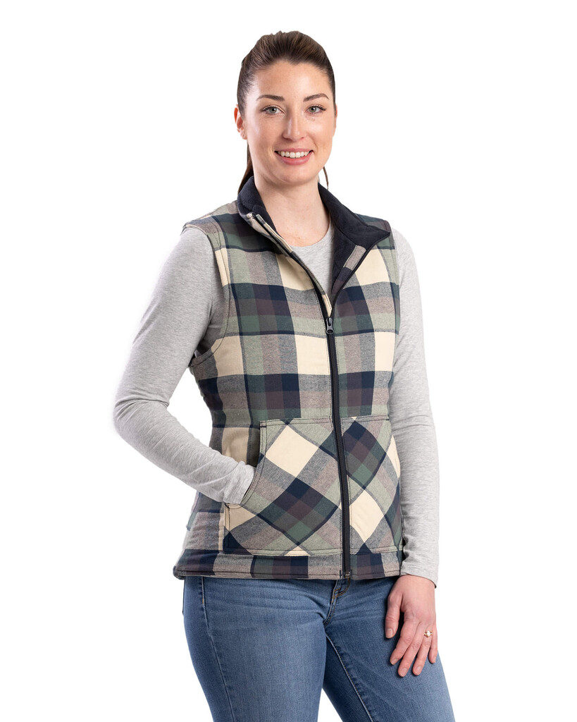 WV16PCJ Women's Insulated Flannel Vest - Plaid Creme Jade - Berne