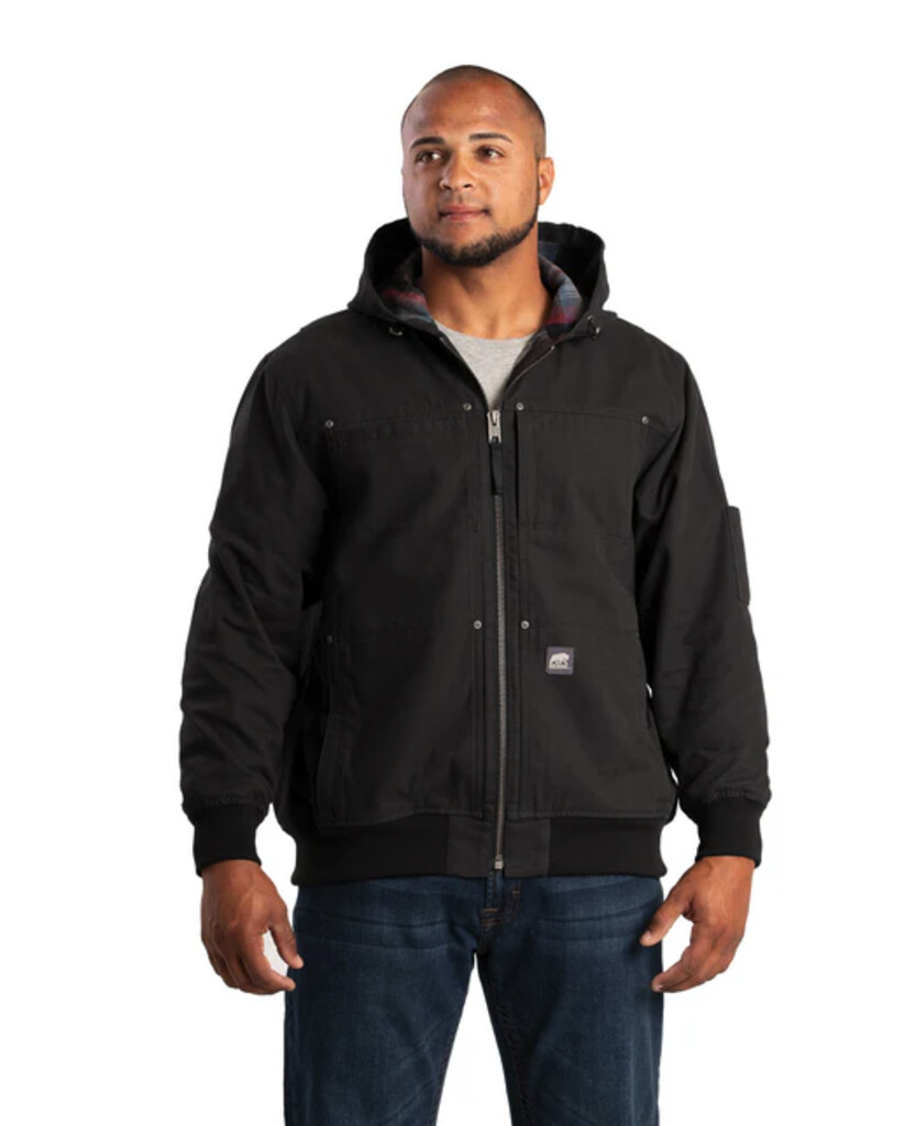 HJ59BK Heartland Duck Flannel-Lined Hooded Jacket - Black - Berne