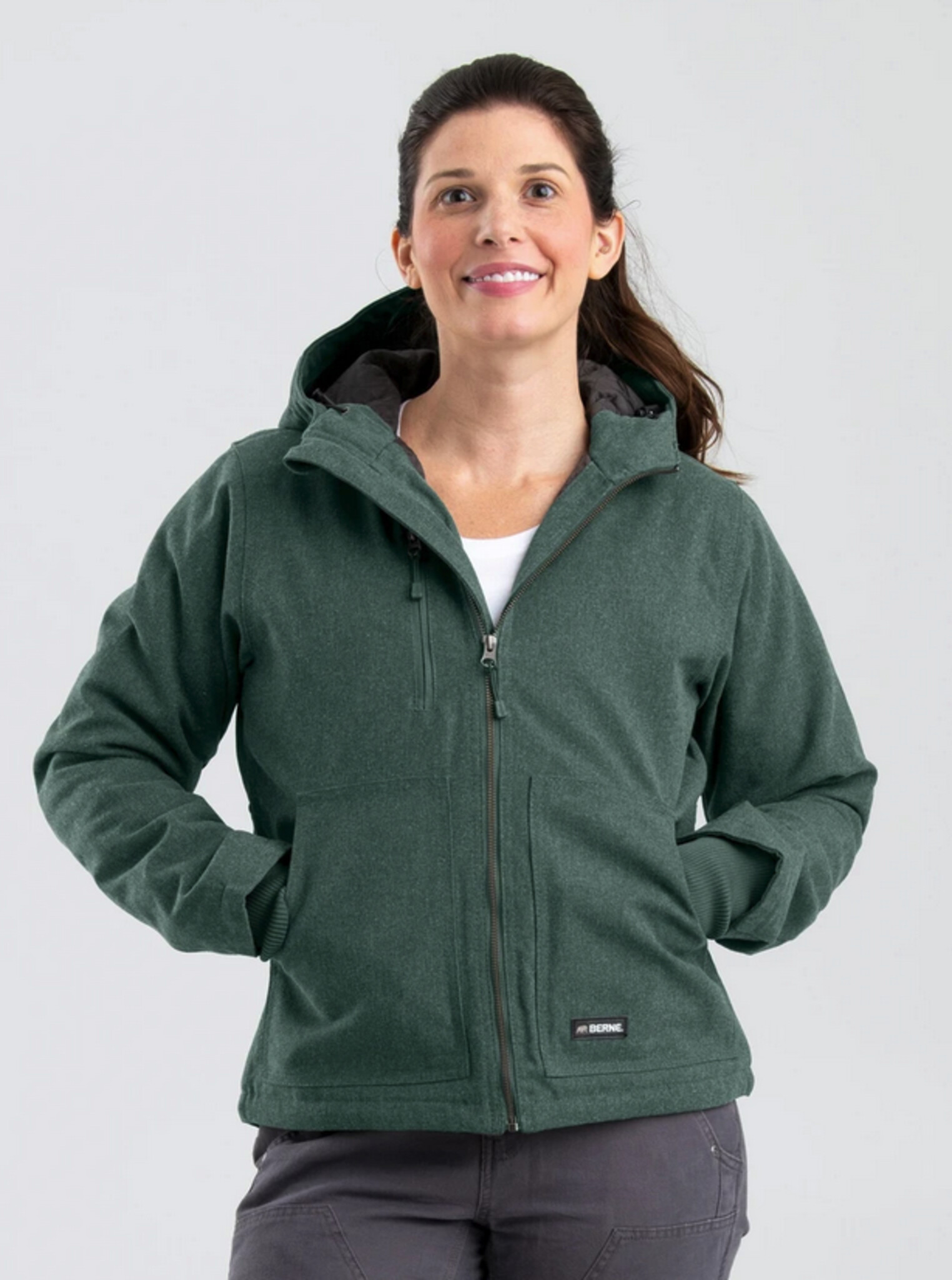 WHJ65JAD Women's Heather Duck Hooded Jacket Jade Berne Work Clothes