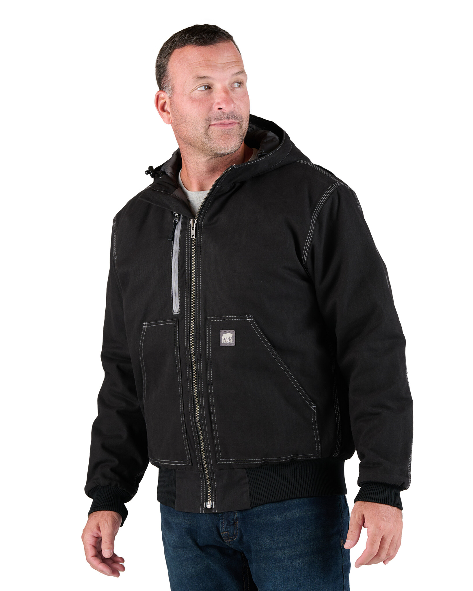 HJ61BK Highland Duck Hooded Active Work Jacket - Black - Berne