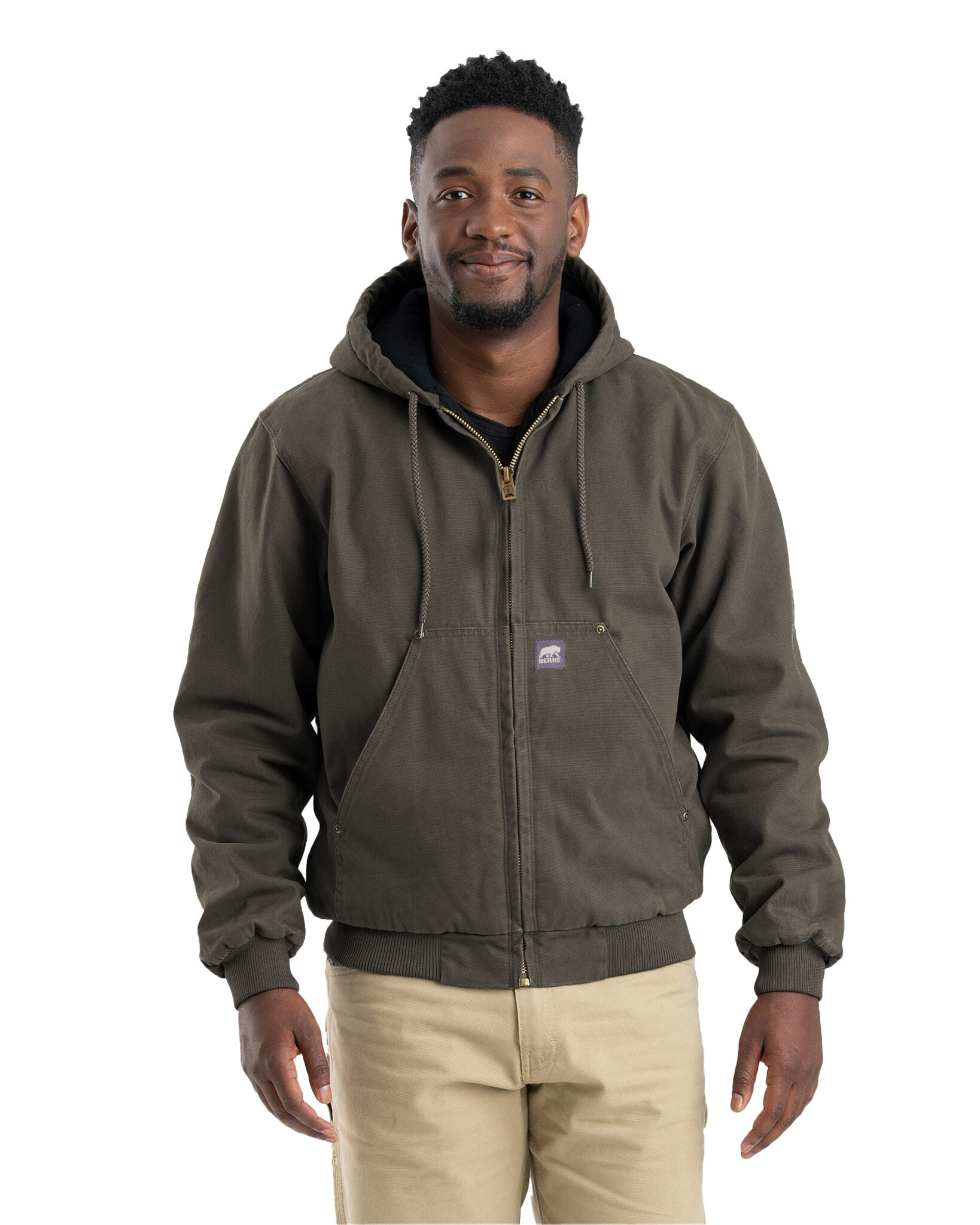 HJ375OD Heartland Washed Duck Hooded Jacket - Olive Duck - Berne