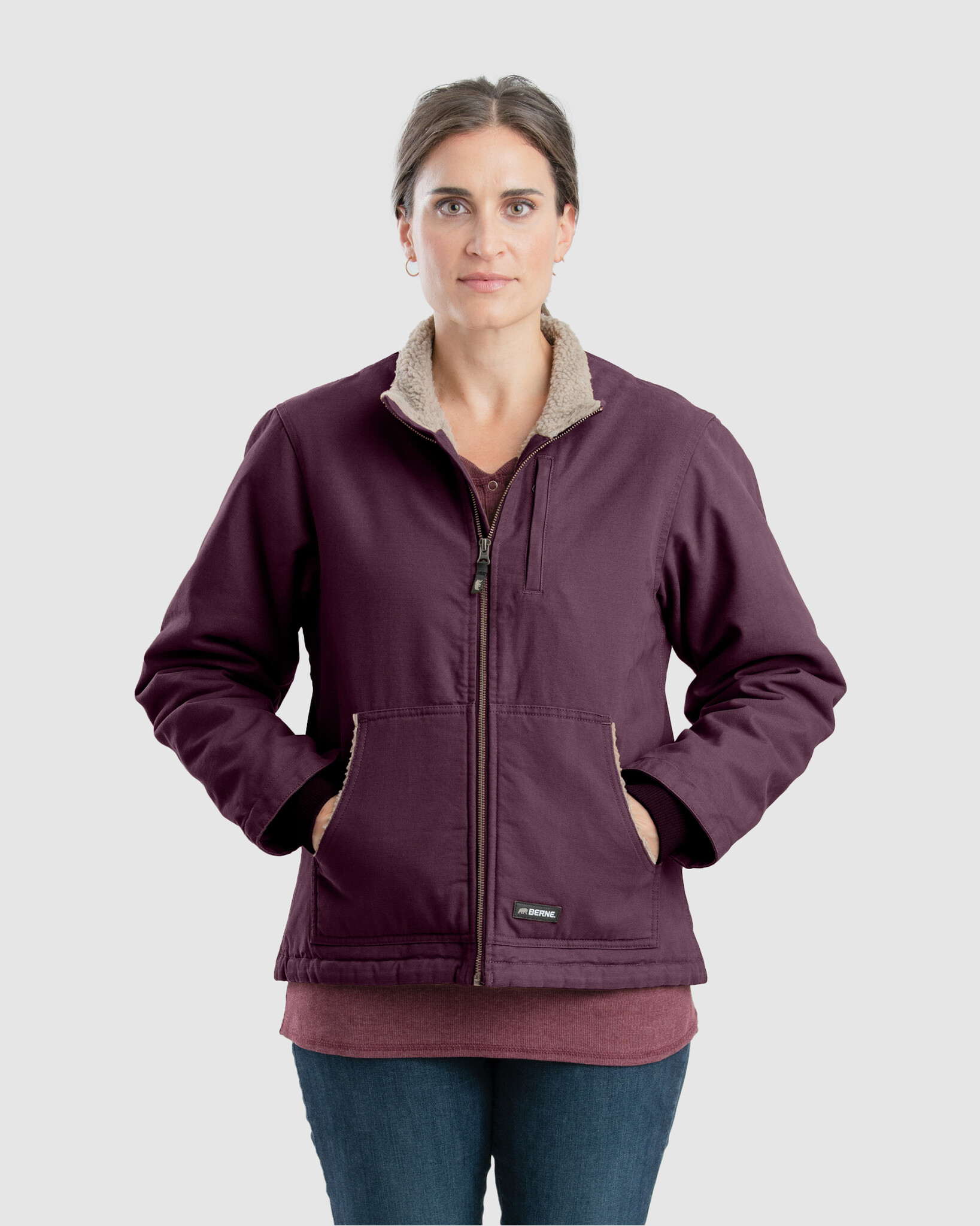 WJ15MN Women's SherpaLined Softstone Duck Jacket Maroon Berne Work