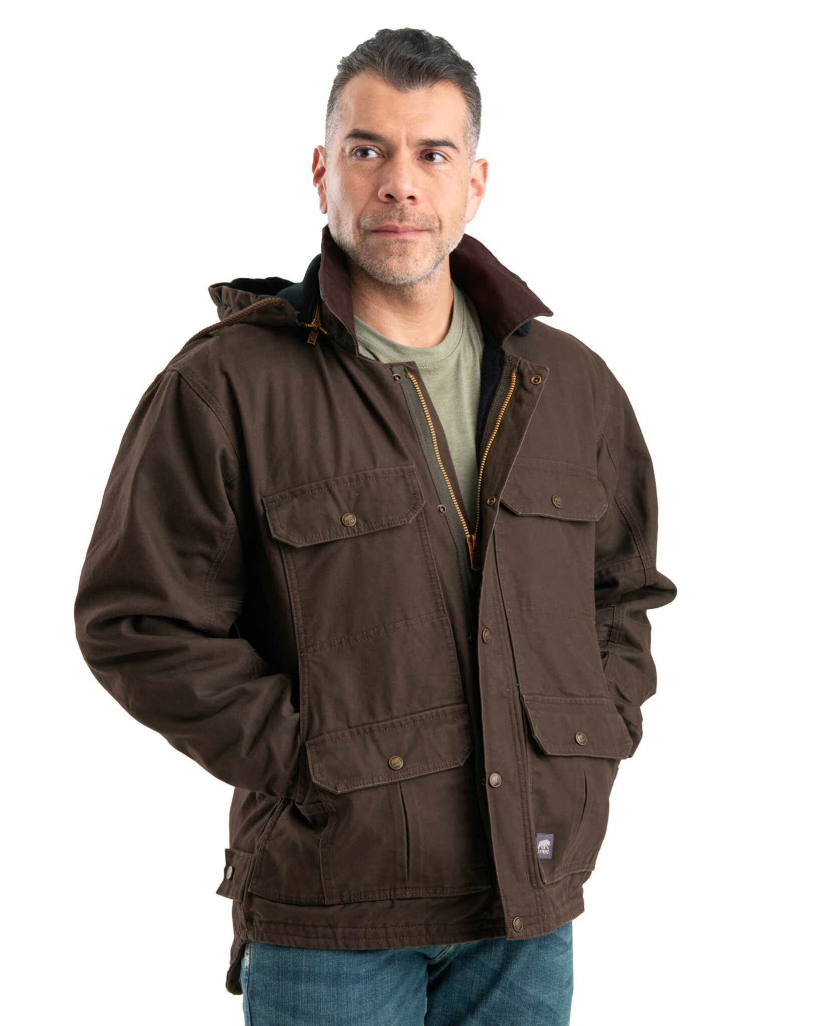 JC613BB Heartland Washed Duck Zip-Off Hooded Work Coat - Bark