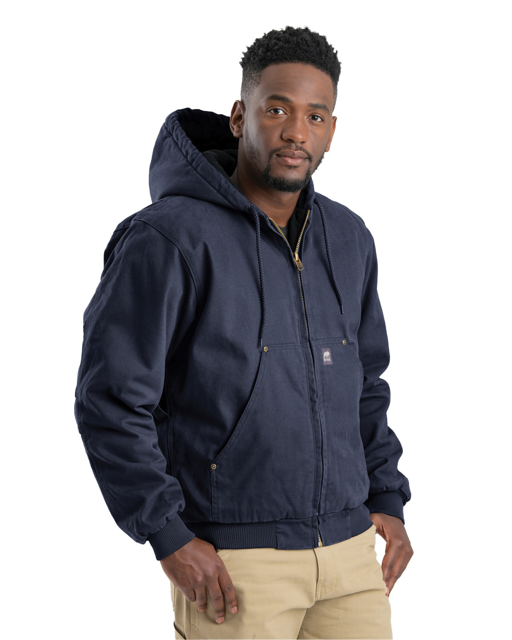 HJ375ND Heartland Washed Duck Hooded Jacket - Navy - Berne Work