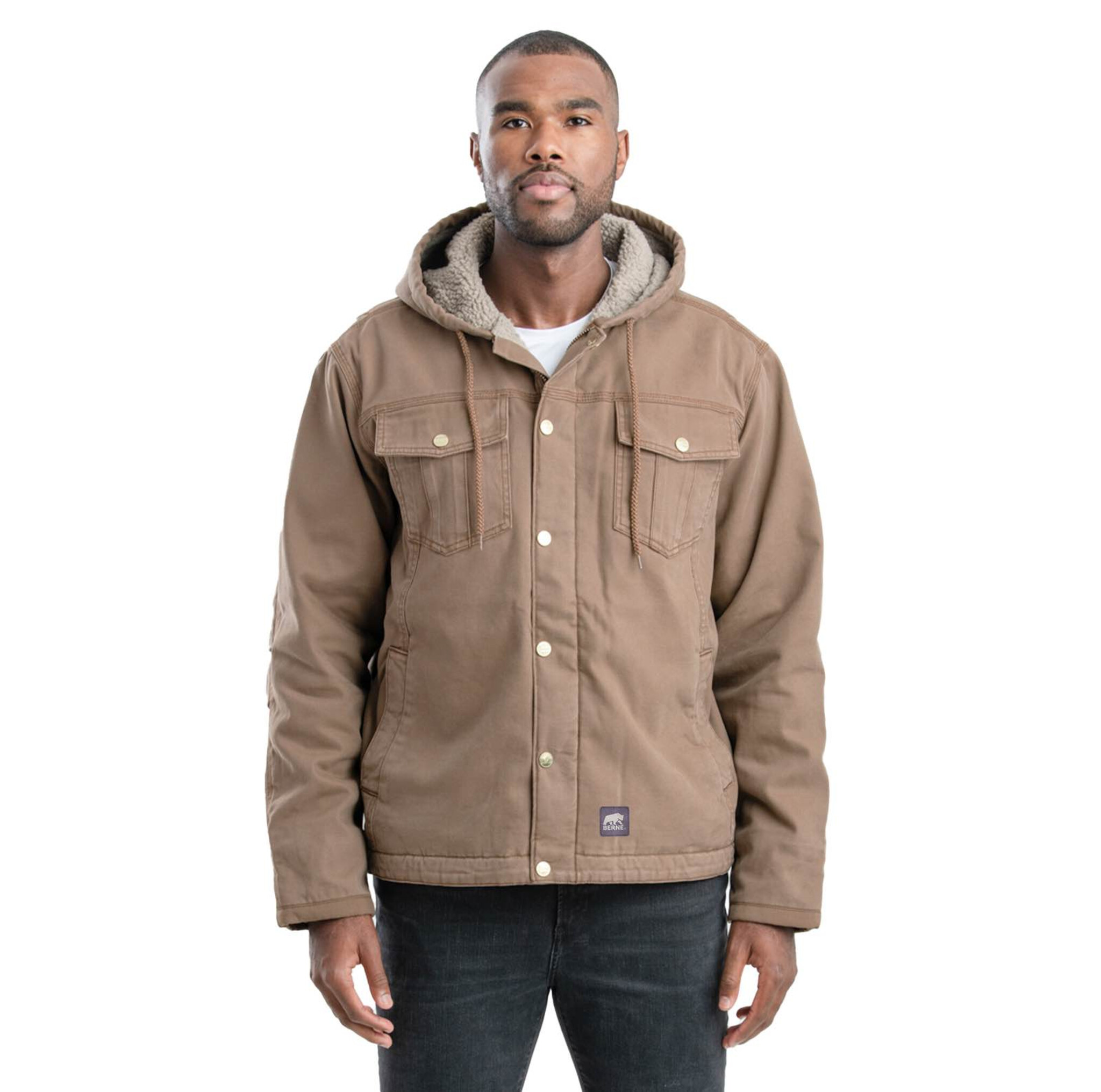 HJ47DW Washed Sherpa-Lined Hooded Jacket - Driftwood - Berne Work