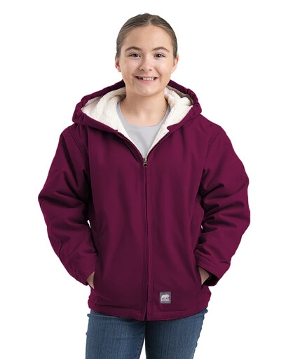 BHJ41PLM Girls' Sherpa-Lined Softstone Duck Hooded Jacket 