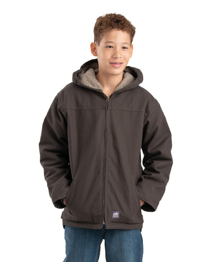 BHJ42OD Boys Sherpa-Lined Softstone Duck Hooded Jacket 