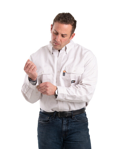 FRSH21KH Flame Resistant Button Down Plaid Long Sleeve Work Shirt 
