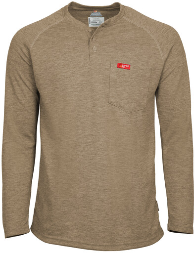 FRT-RHP_TAN Flame-Resistant Raglan Sleeve Henley T-Shirt  6oz. Tecasafe Plus 