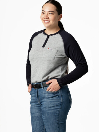 L-SRHFR6GN Women's Raglan Henley - 6oz. Inherent Knit 