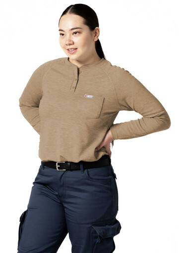 L-SRHFR6TN Women's Raglan Henley - 6oz. Inherent Knit 