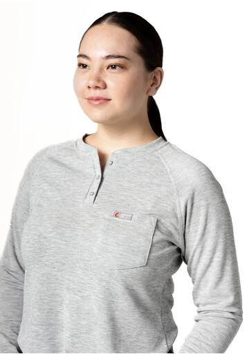 L-SRHFR6GY Women's Raglan Henley - 6oz. Inherent Knit 